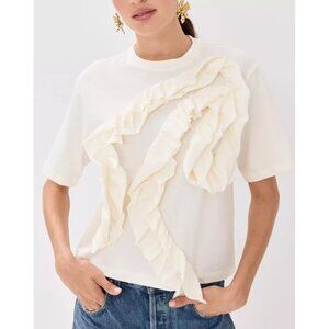 ULLA JOHNSON Aris Ruffle Cotton Top in Pristine Size Petite